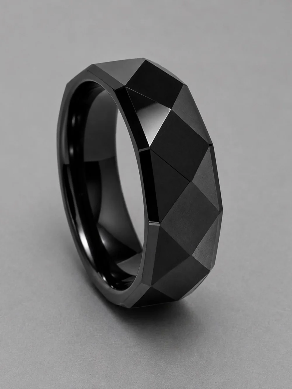 Men's Black Faceted Tungsten Ring SZ 9